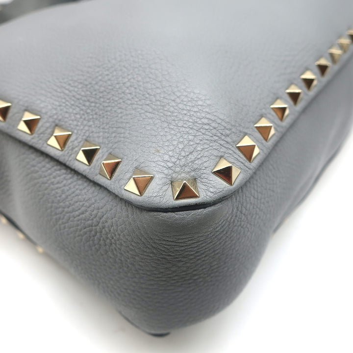 Valentino Rockstud Flip Lock Messenger Bag Gray Grained Leather