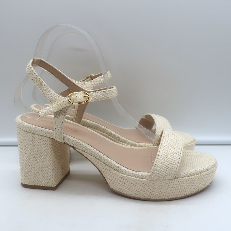 Stuart Weitzman Dancer Platform Sandals Cream Raffia Size 9 Ankle Strap Heels