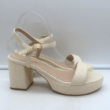 Stuart Weitzman Dancer Platform Sandals Cream Raffia Size 9 Ankle Strap Heels