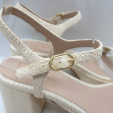Stuart Weitzman Dancer Platform Sandals Cream Raffia Size 9 Ankle Strap Heels