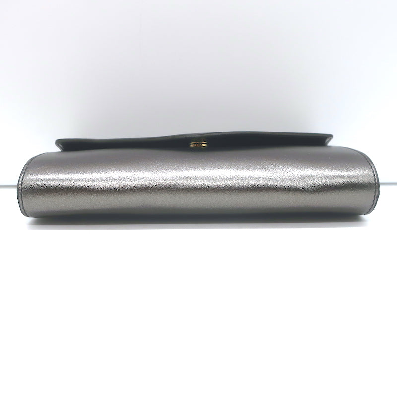 Yves Saint Laurent Small Envelope Clutch Gunmetal Metallic Leather