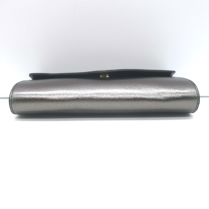 Yves Saint Laurent Small Envelope Clutch Gunmetal Metallic Leather