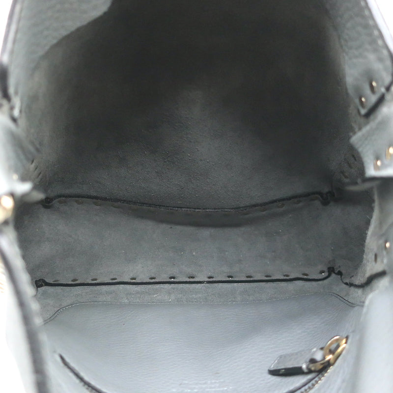 Valentino Rockstud Flip Lock Messenger Bag Gray Grained Leather