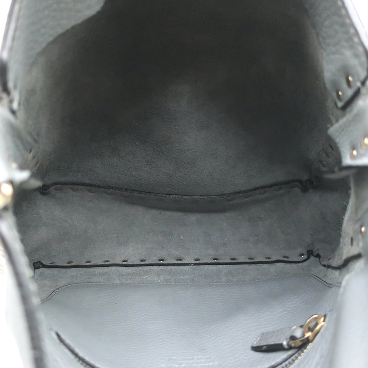 Valentino Rockstud Flip Lock Messenger Bag Gray Grained Leather