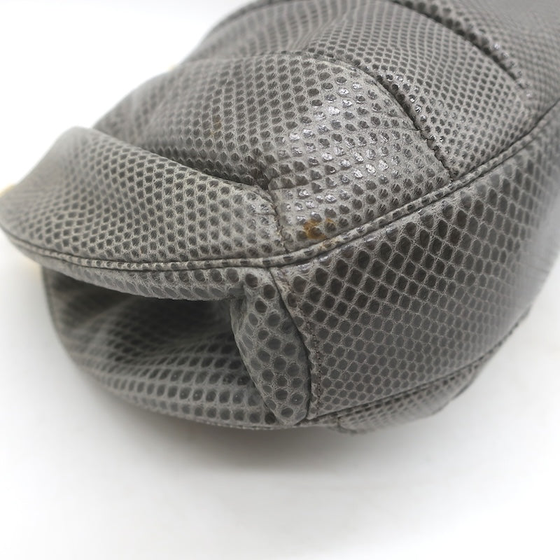 Vintage Judith Leiber Large Clutch Gray Pleated Karung Snakeskin Crossbody Bag