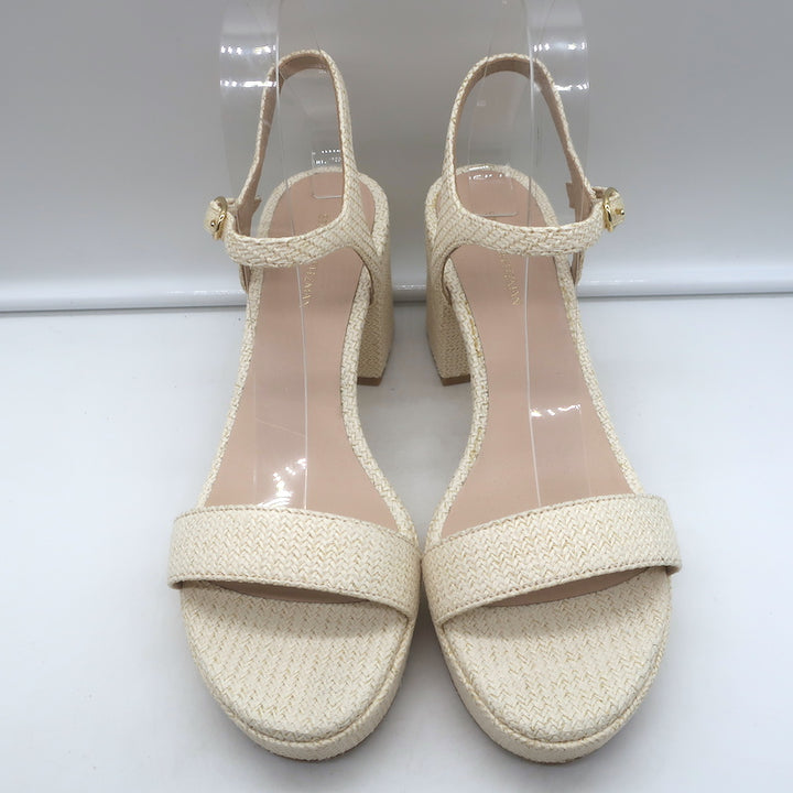 Stuart Weitzman Dancer Platform Sandals Cream Raffia Size 9 Ankle Strap Heels