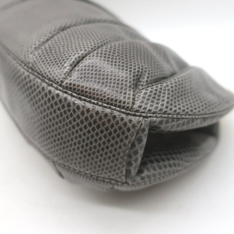 Vintage Judith Leiber Large Clutch Gray Pleated Karung Snakeskin Crossbody Bag