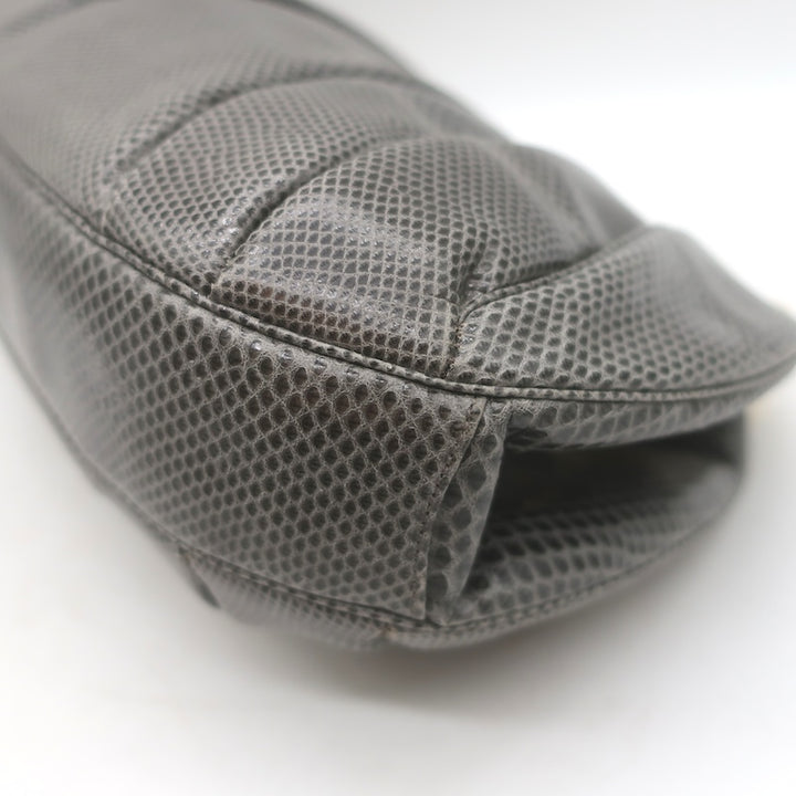 Vintage Judith Leiber Large Clutch Gray Pleated Karung Snakeskin Crossbody Bag