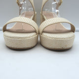 Stuart Weitzman Dancer Platform Sandals Cream Raffia Size 9 Ankle Strap Heels