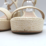 Stuart Weitzman Dancer Platform Sandals Cream Raffia Size 9 Ankle Strap Heels