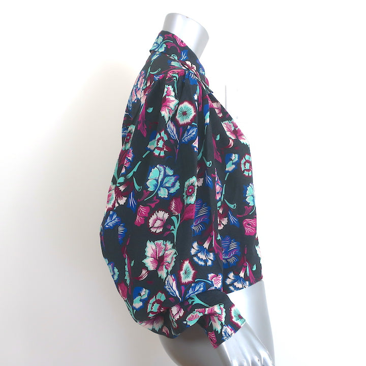 Isabel Marant Valentine Cropped Blouse Floral Print Silk Size 38 Long Sleeve Top