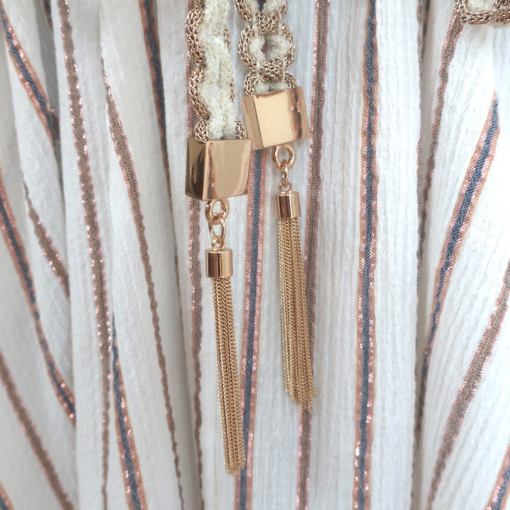 Zimmermann Devi Puff Sleeve Maxi Dress Ivory Metallic-Striped Cotton Size 0