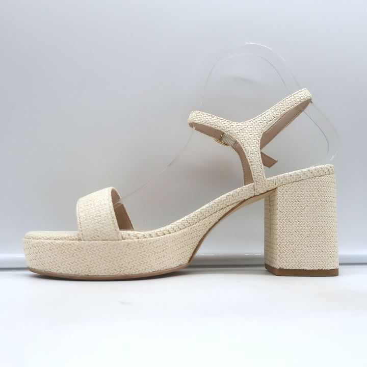 Stuart Weitzman Dancer Platform Sandals Cream Raffia Size 9 Ankle Strap Heels