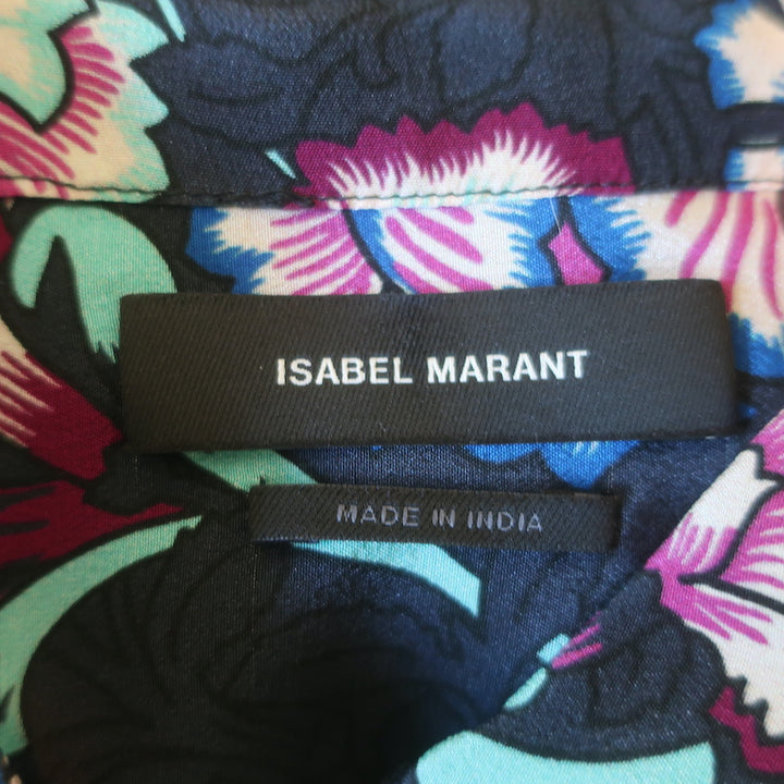 Isabel Marant Valentine Cropped Blouse Floral Print Silk Size 38 Long Sleeve Top