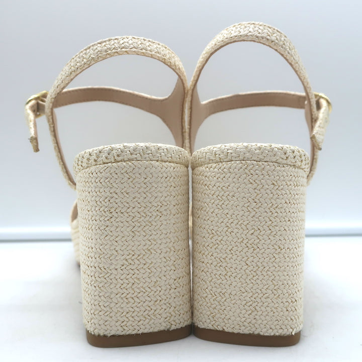 Stuart Weitzman Dancer Platform Sandals Cream Raffia Size 9 Ankle Strap Heels