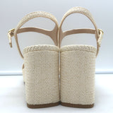 Stuart Weitzman Dancer Platform Sandals Cream Raffia Size 9 Ankle Strap Heels