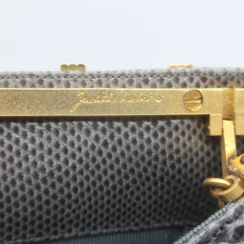 Vintage Judith Leiber Large Clutch Gray Pleated Karung Snakeskin Crossbody Bag