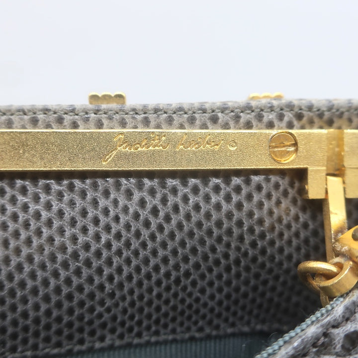 Vintage Judith Leiber Large Clutch Gray Pleated Karung Snakeskin Crossbody Bag