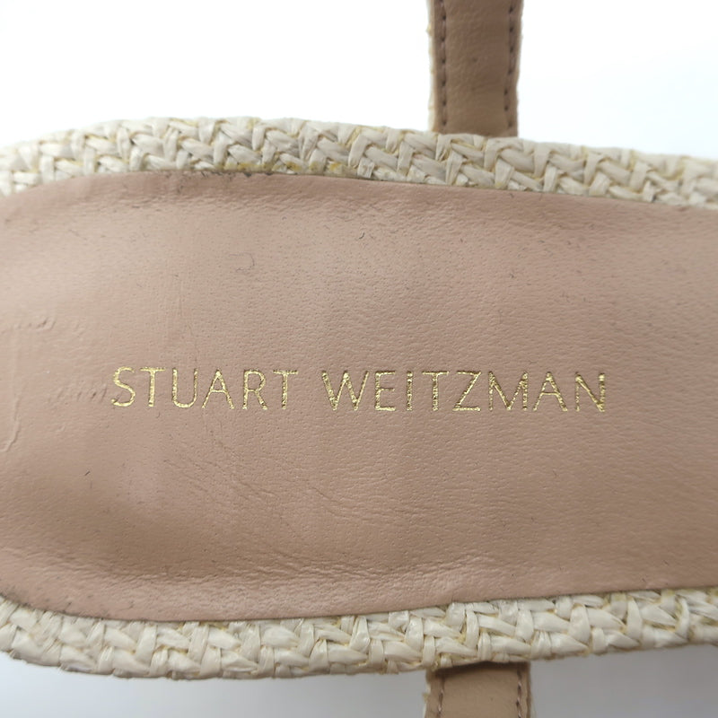 Stuart Weitzman Dancer Platform Sandals Cream Raffia Size 9 Ankle Strap Heels