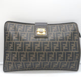 Vintage Fendi Zucca Coated Canvas Large Clutch Brown