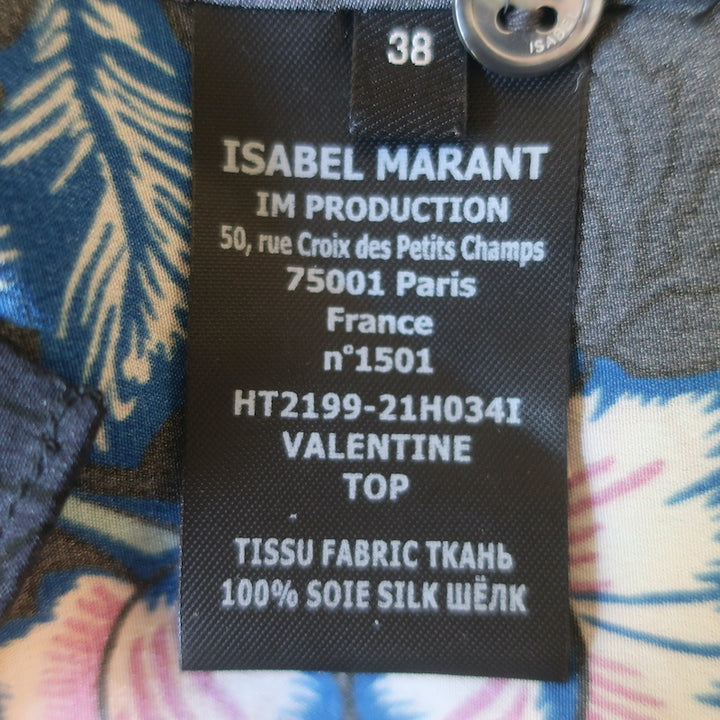 Isabel Marant Valentine Cropped Blouse Floral Print Silk Size 38 Long Sleeve Top