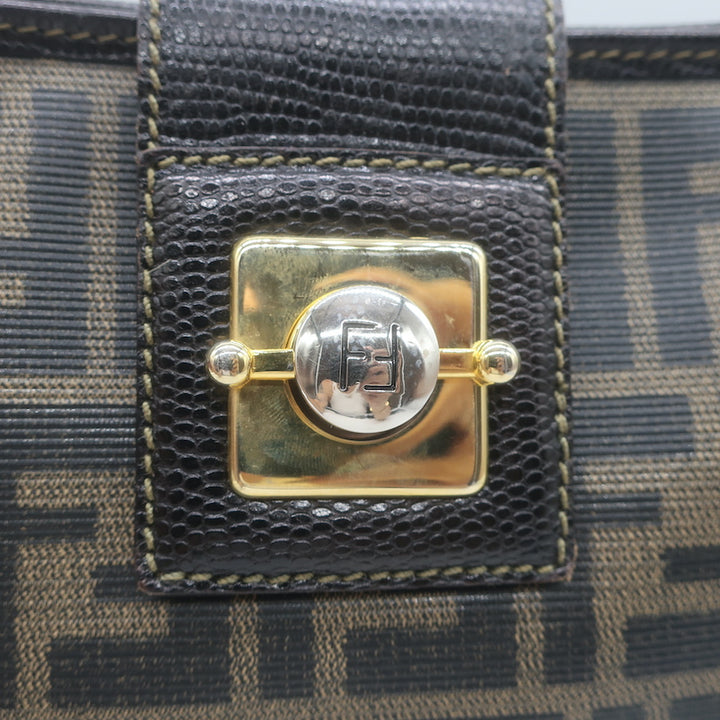 Vintage Fendi Zucca Coated Canvas Large Clutch Brown