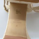 Stuart Weitzman Dancer Platform Sandals Cream Raffia Size 9 Ankle Strap Heels