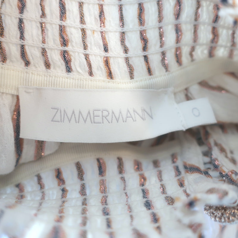 Zimmermann Devi Puff Sleeve Maxi Dress Ivory Metallic-Striped Cotton Size 0