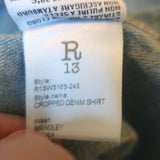 R13 Brindley Cropped Denim Shirt Blue Size Extra Small Long Sleeve Top