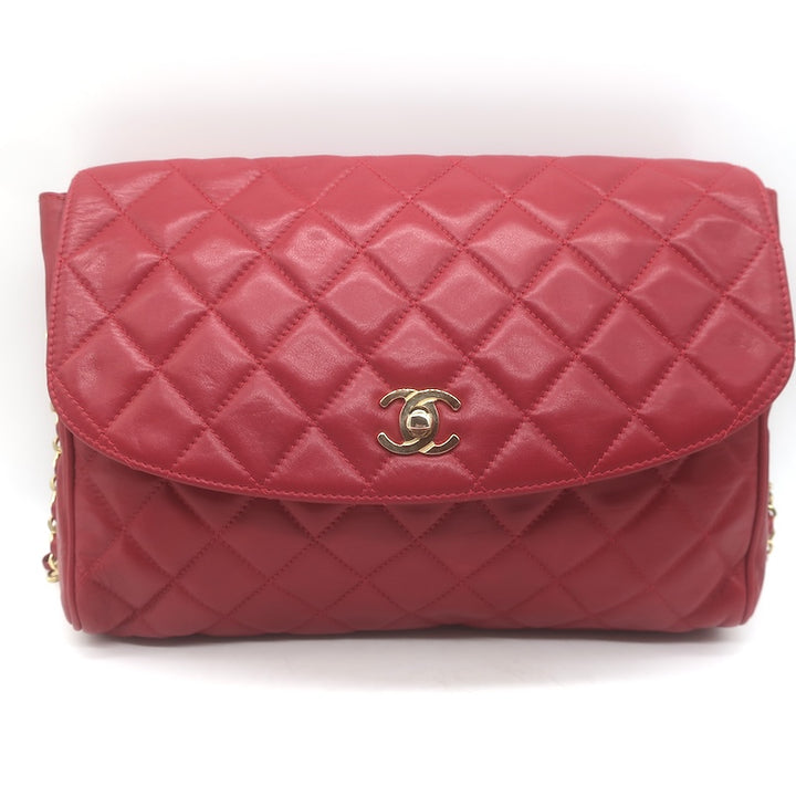 Vintage Chanel 1985 Single Flap Chain Strap Shoulder Bag Red Quilted Leather