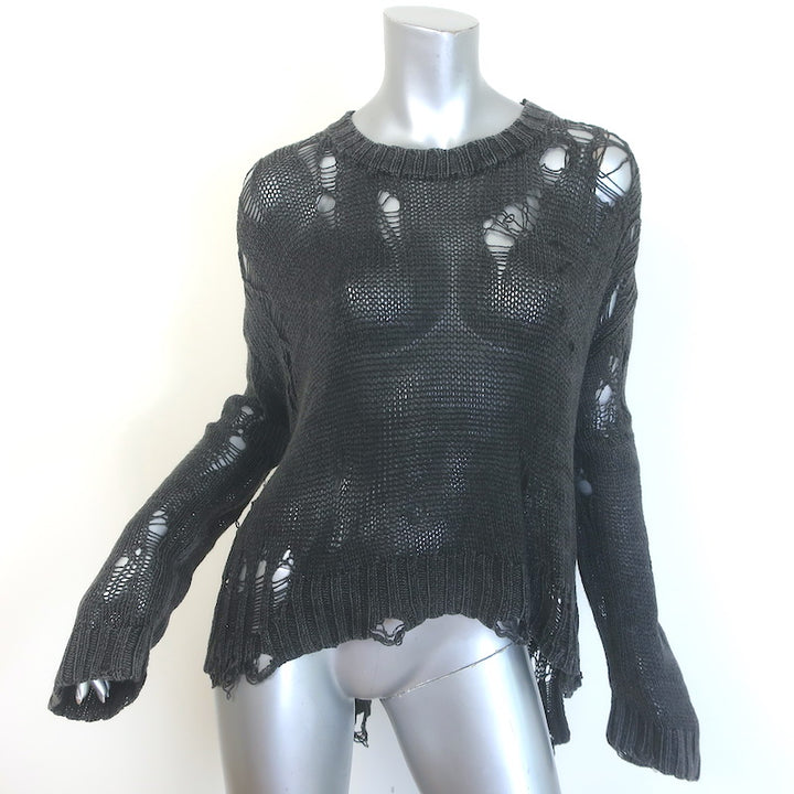 R13 Shredded Side Slit Sweater Charcoal Cotton-Blend Size Extra Small