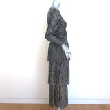 Sabina Musayev Carry Tiered Metallic-Striped Maxi Dress Black Size Large