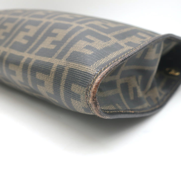 Vintage Fendi Zucca Coated Canvas Large Clutch Brown