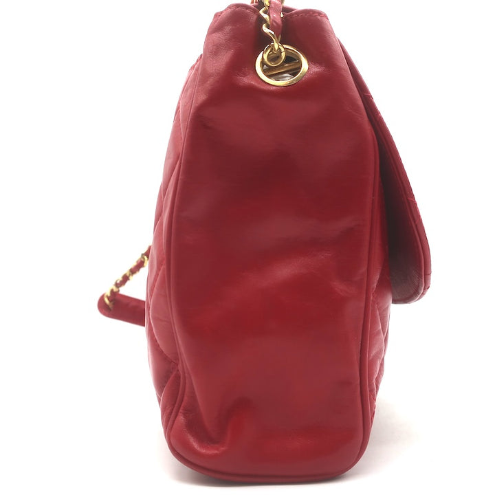 Vintage Chanel 1985 Single Flap Chain Strap Shoulder Bag Red Quilted Leather