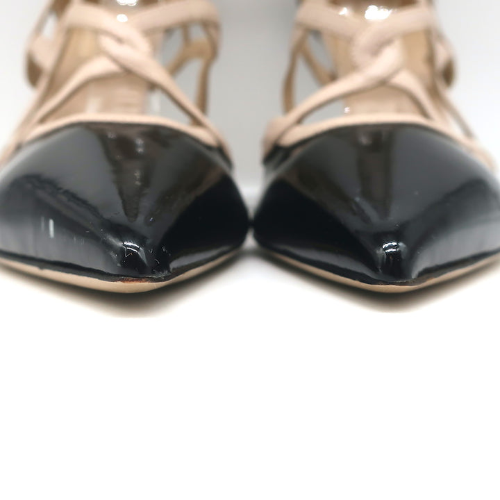 Valentino Cage Ankle Boots Black Patent &amp; Powder Leather Size 39.5