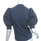 Veronica Beard Coralee Puff Sleeve Top Navy Stretch Cotton Size Extra Small