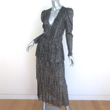 Sabina Musayev Carry Tiered Metallic-Striped Maxi Dress Black Size Large