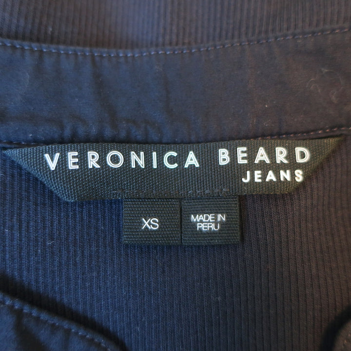 Veronica Beard Coralee Puff Sleeve Top Navy Stretch Cotton Size Extra Small