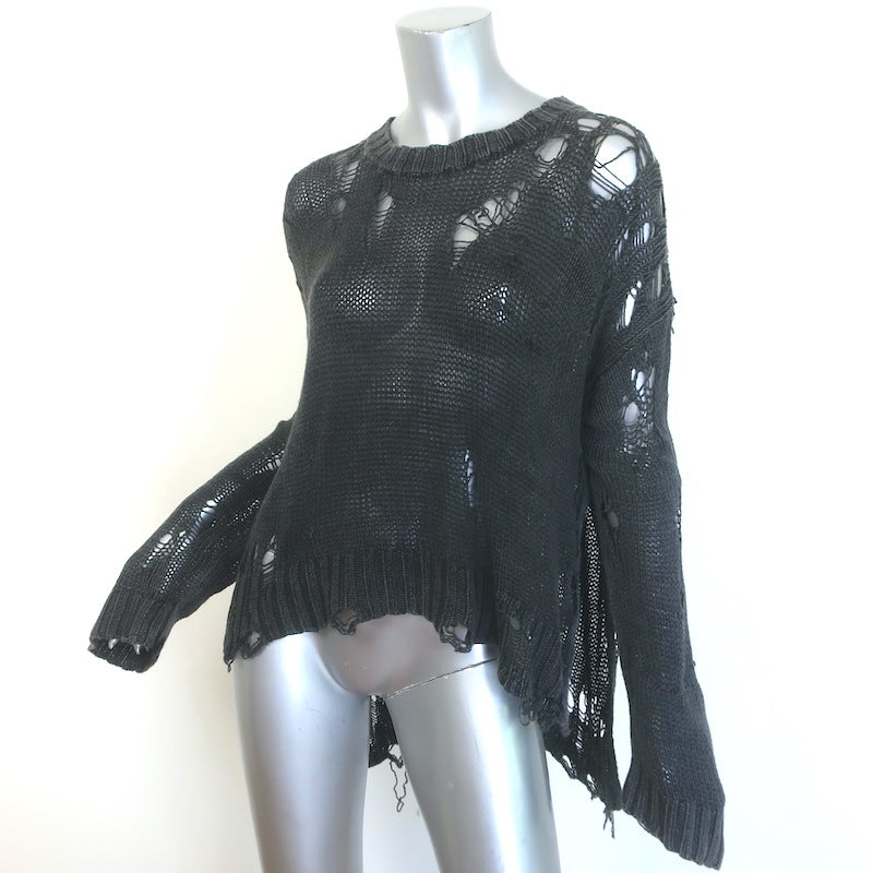 R13 Shredded Side Slit Sweater Charcoal Cotton-Blend Size Extra Small