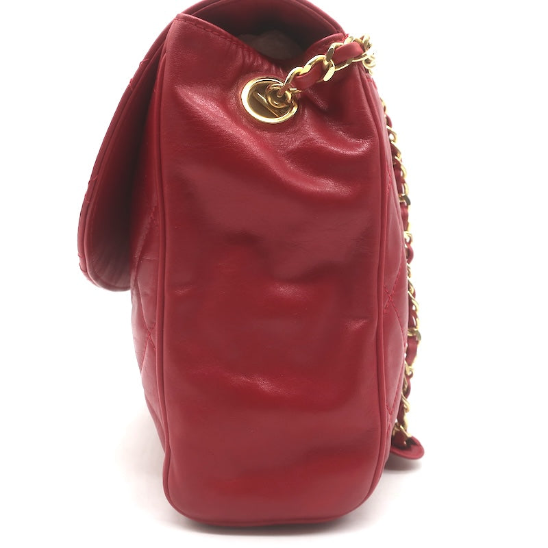 Vintage Chanel 1985 Single Flap Chain Strap Shoulder Bag Red Quilted Leather