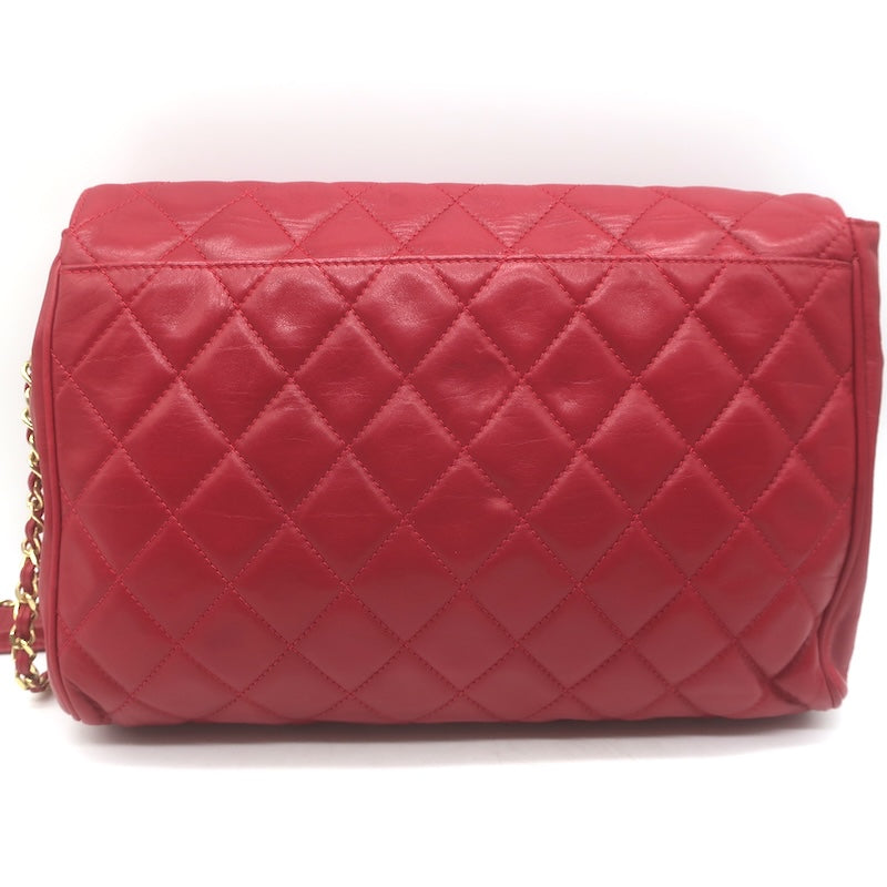 Vintage Chanel 1985 Single Flap Chain Strap Shoulder Bag Red Quilted Leather