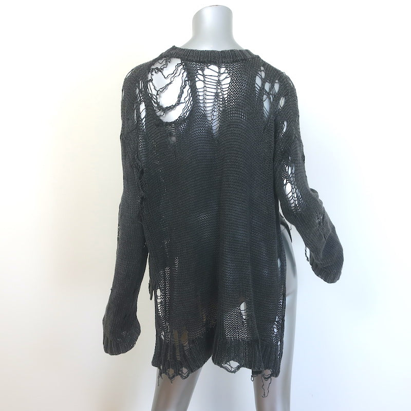 R13 Shredded Side Slit Sweater Charcoal Cotton-Blend Size Extra Small