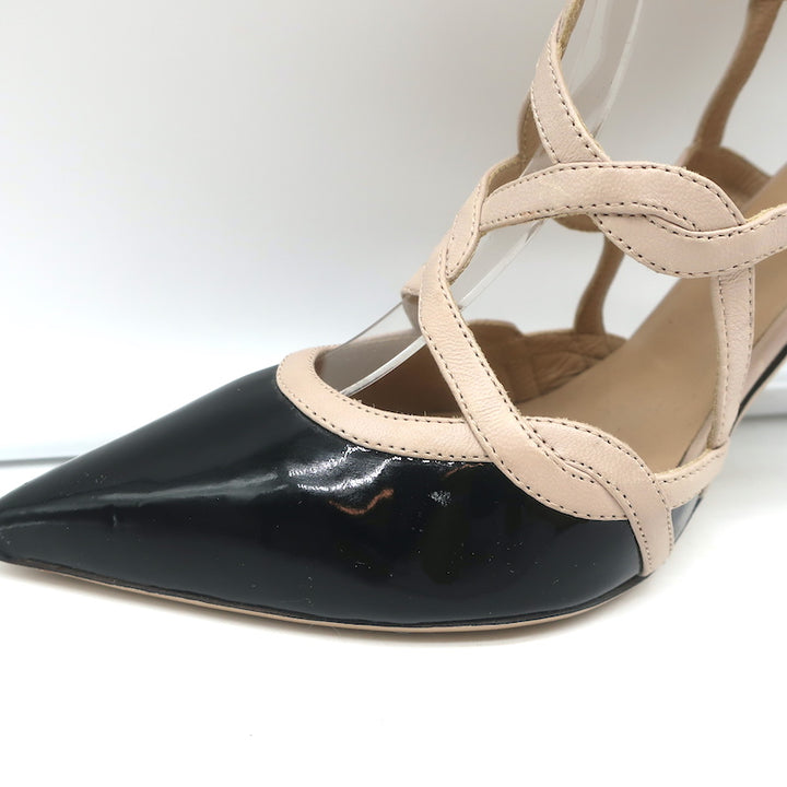 Valentino Cage Ankle Boots Black Patent &amp; Powder Leather Size 39.5