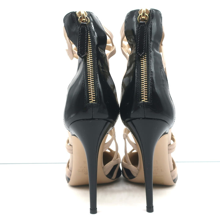 Valentino Cage Ankle Boots Black Patent &amp; Powder Leather Size 39.5