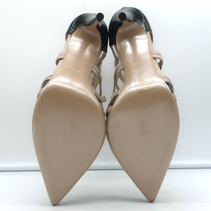 Valentino Cage Ankle Boots Black Patent &amp; Powder Leather Size 39.5