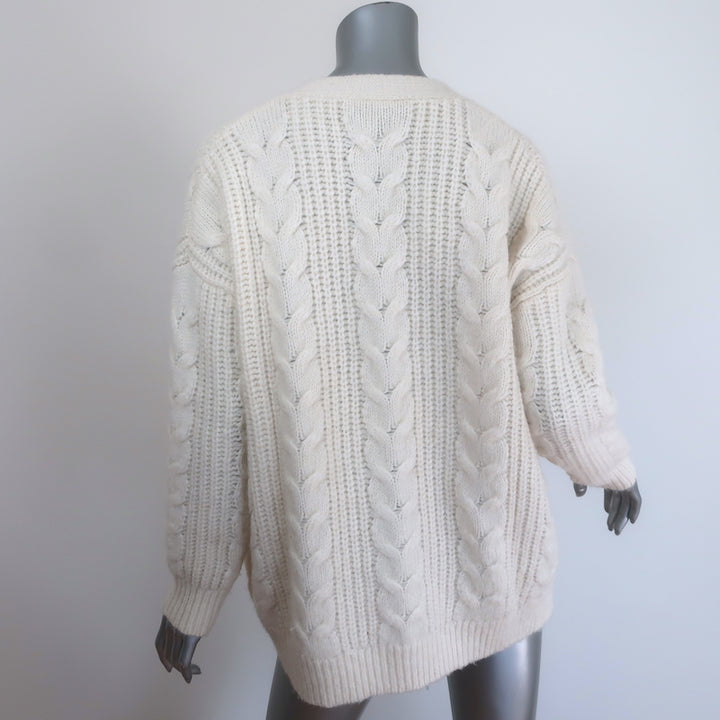 Authentic Jenni Kayne cream cable cocoon cardigan, baby alpaca and merino blend, pre-owned in good condition