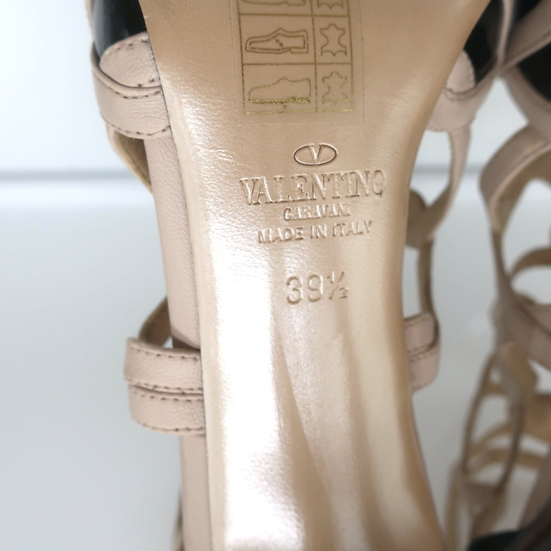 Valentino Cage Ankle Boots Black Patent &amp; Powder Leather Size 39.5