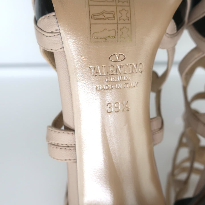 Valentino Cage Ankle Boots Black Patent &amp; Powder Leather Size 39.5