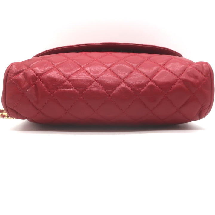 Vintage Chanel 1985 Single Flap Chain Strap Shoulder Bag Red Quilted Leather