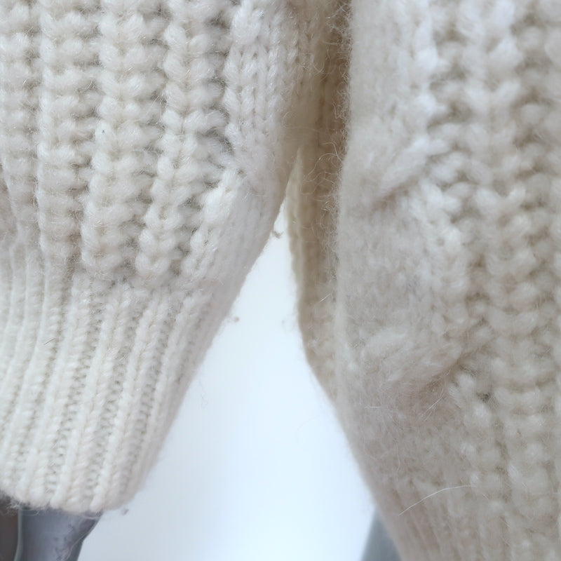 Jenni Kayne cable cocoon cardigan in cream baby alpaca and merino wool, gently pre-owned and authentic